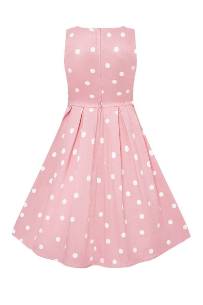 Kid's Vintage Polka Dot Sleeveless Swing Dress in Baby Pink and White
