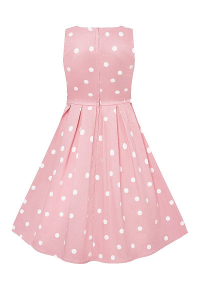 Kid's Vintage Polka Dot Sleeveless Swing Dress in Baby Pink and White
