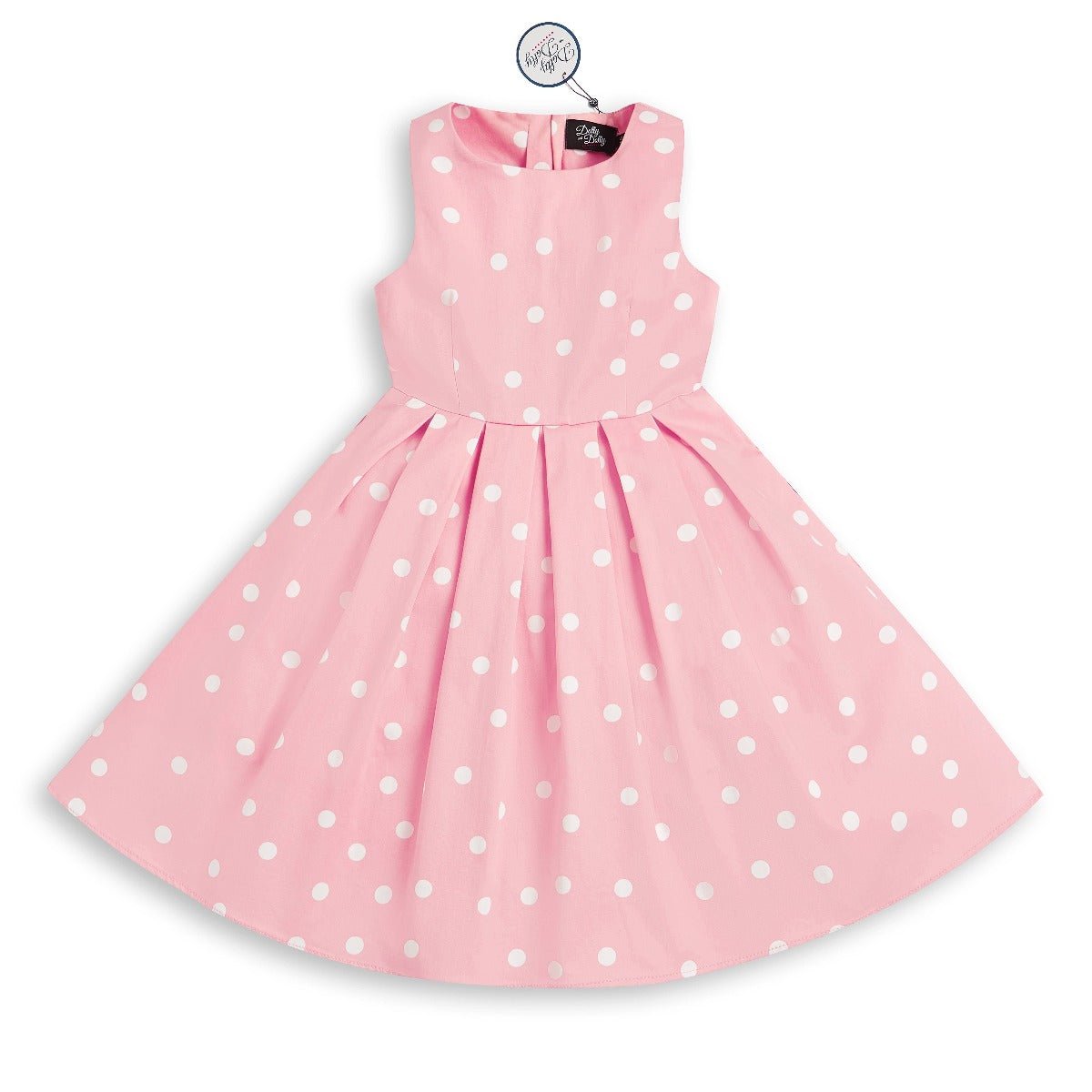 Kid's Vintage Polka Dot Sleeveless Swing Dress in Baby Pink and White
