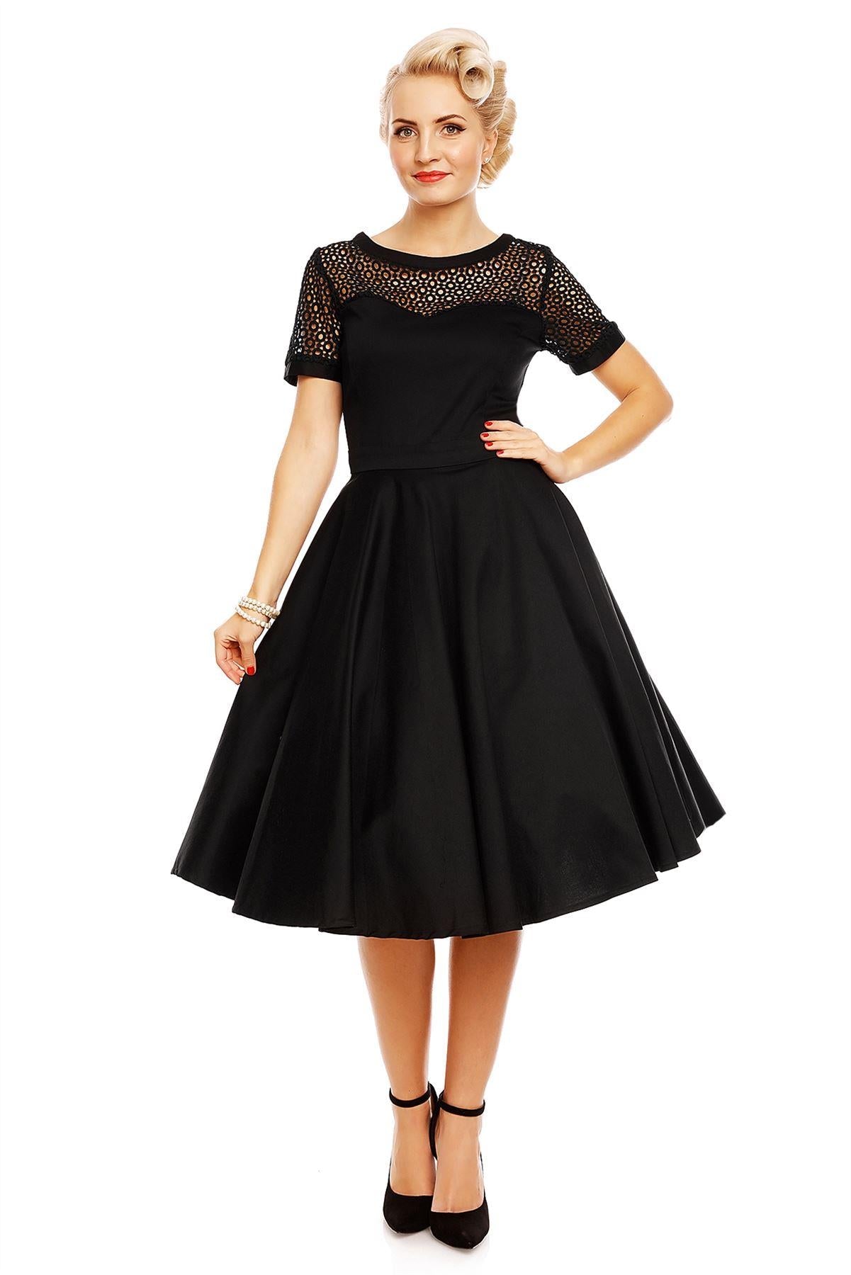 Lace Short Sleeved Dress in Black