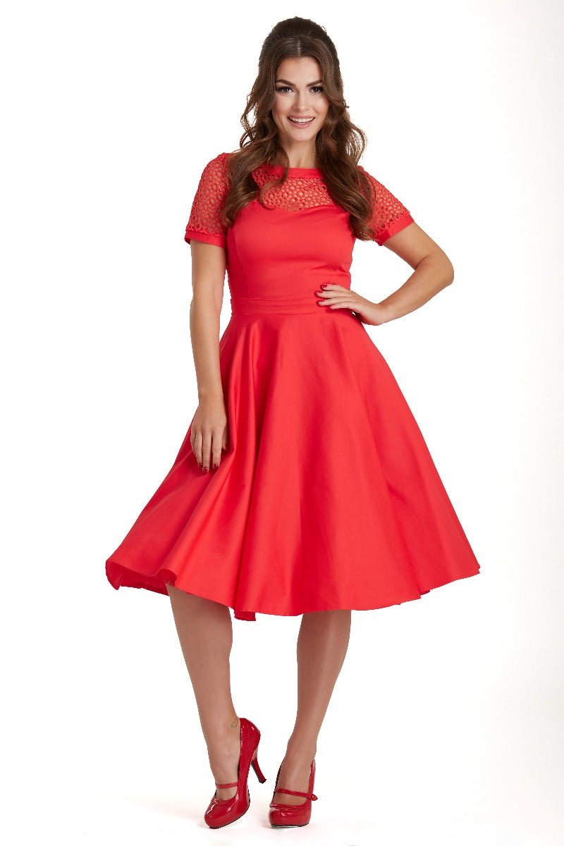Lace Short Sleeved Dress in Red