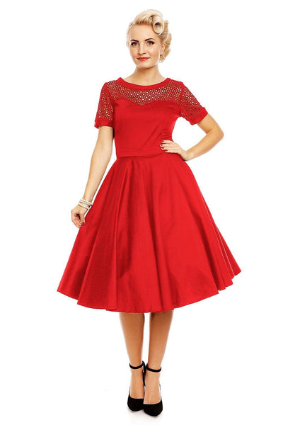 Lace Short Sleeved Dress in Red