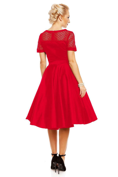 Lace Short Sleeved Dress in Red