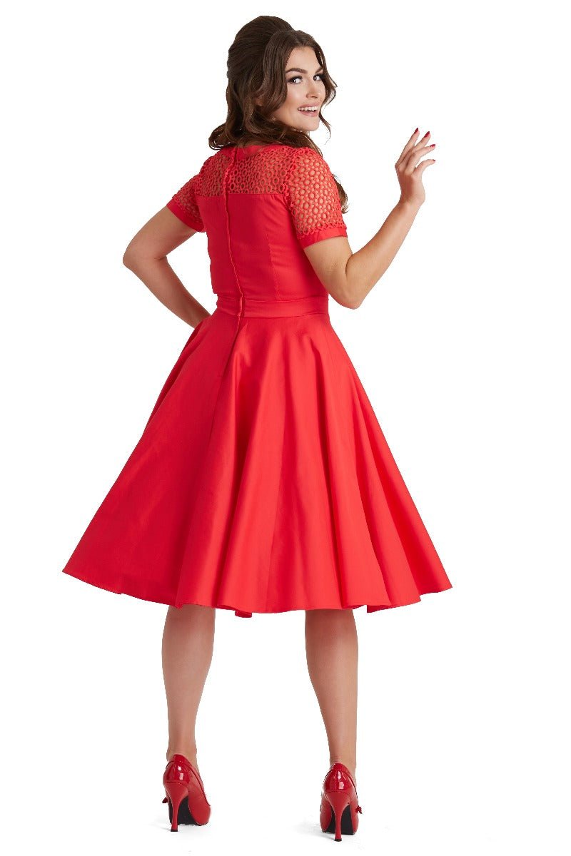 Lace Short Sleeved Dress in Red