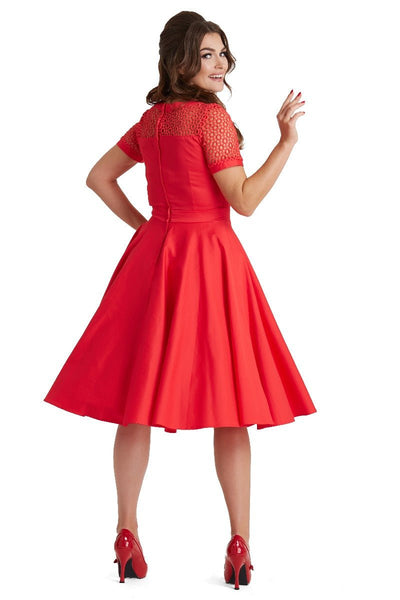 Lace Short Sleeved Dress in Red