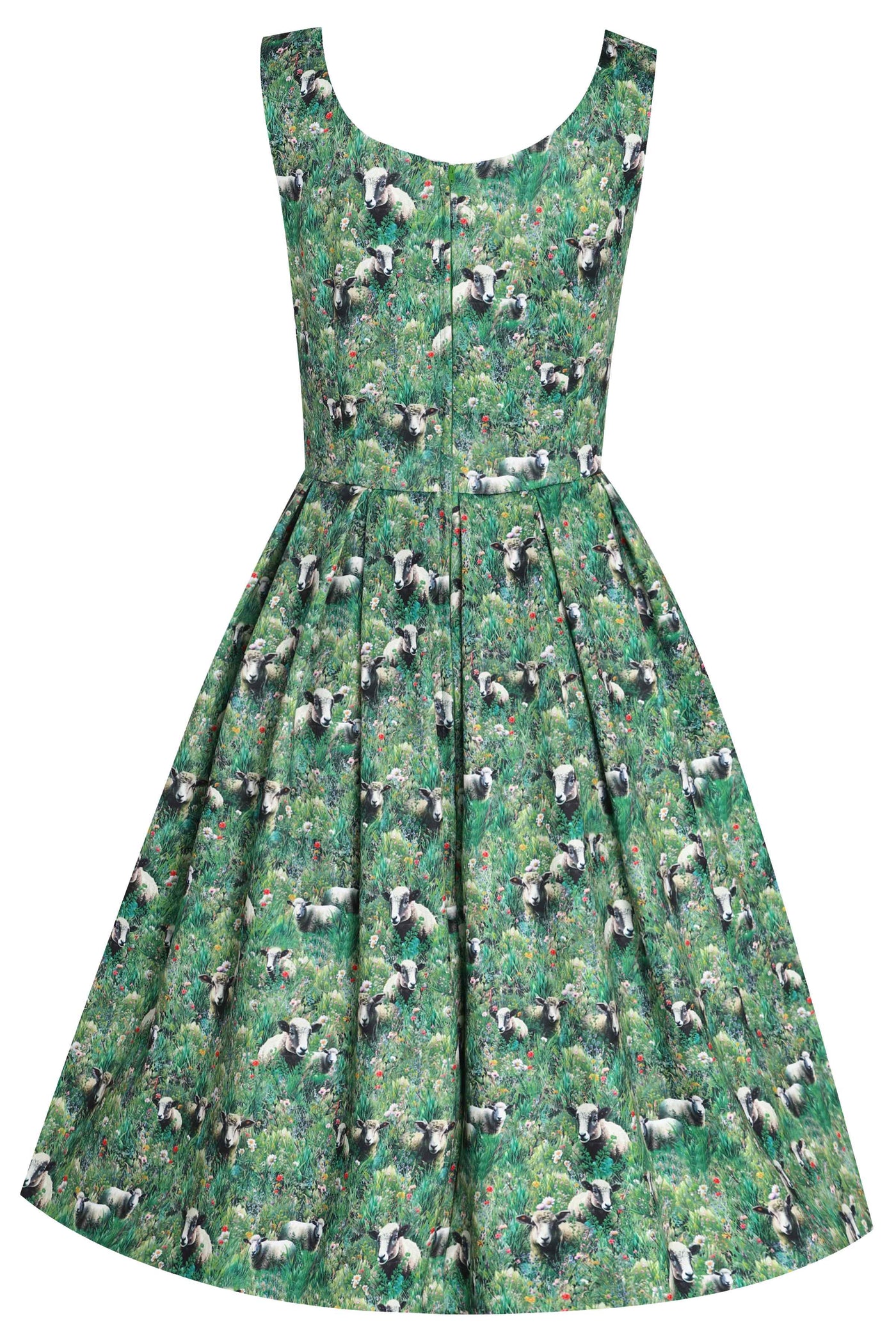 Lambs and sheep in the field print swing dress
