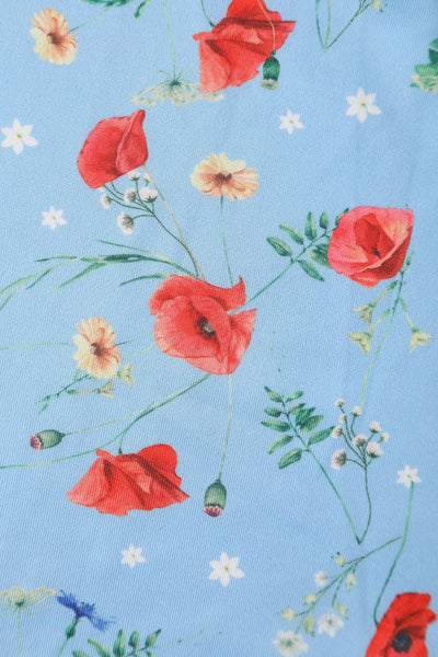 light blue poppy floral print knit fabric