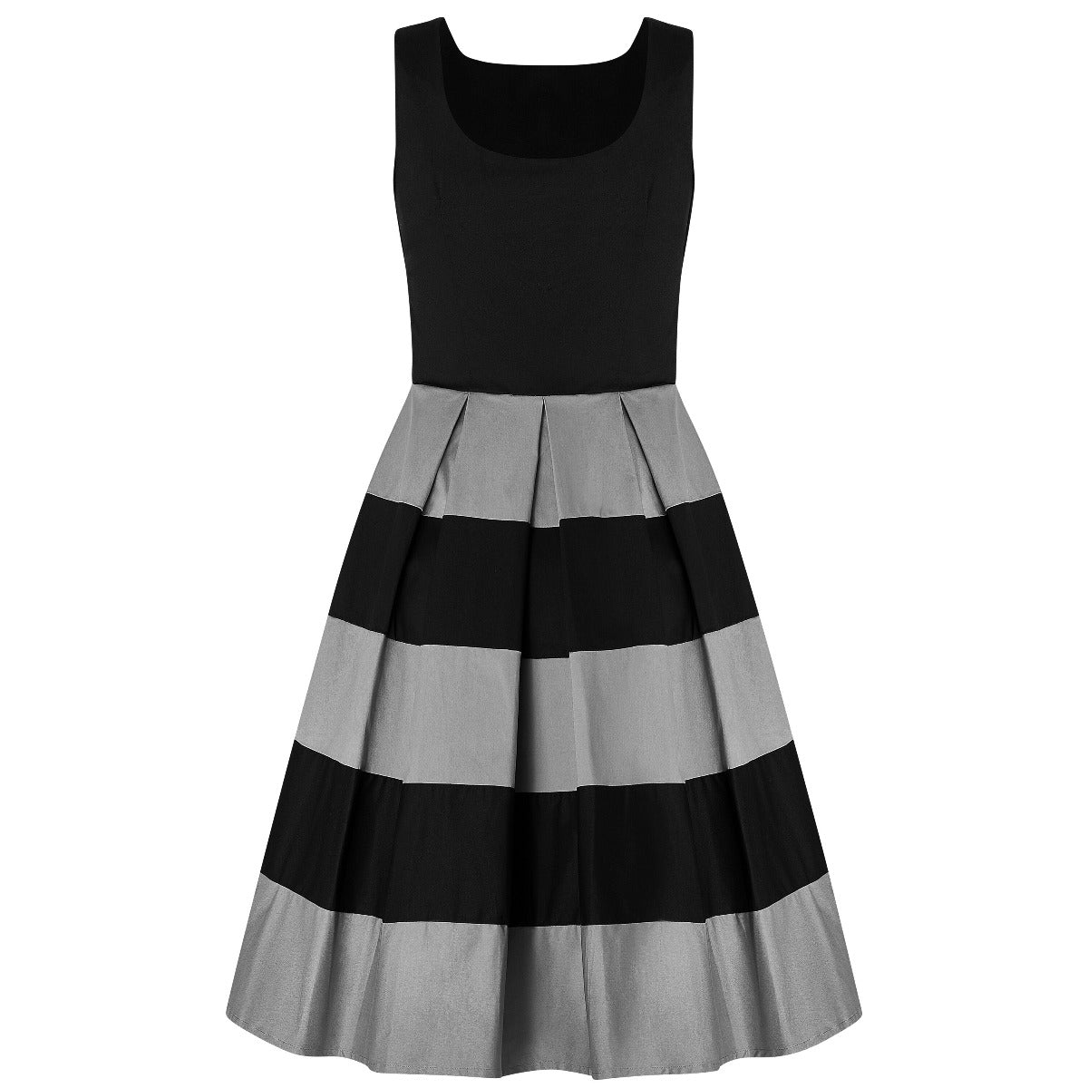 Anna Adorable Striped Swing Dress in Black-Grey