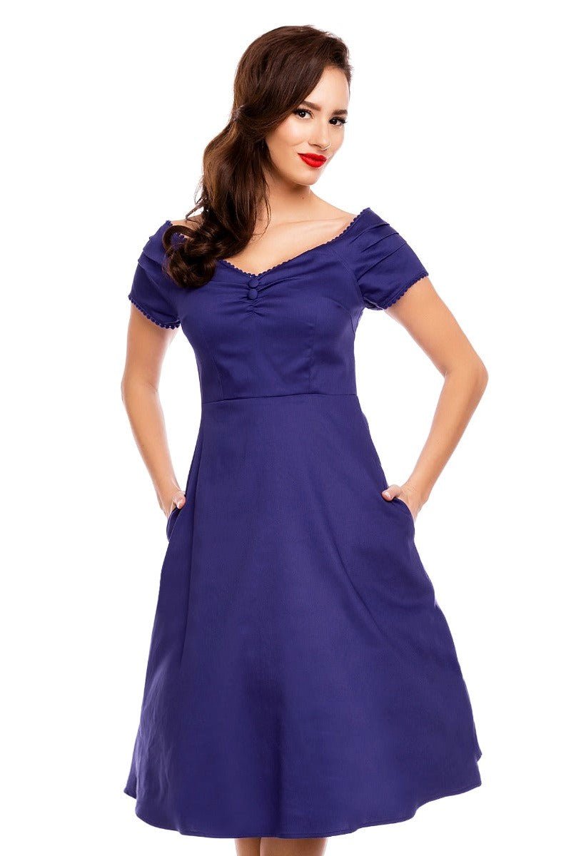 Off Shoulder 50s Evening Dress in Dark Blue