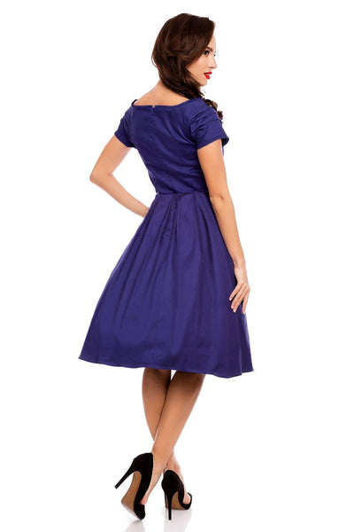 Off Shoulder 50s Evening Dress in Dark Blue