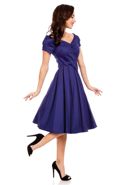 Off Shoulder 50s Evening Dress in Dark Blue
