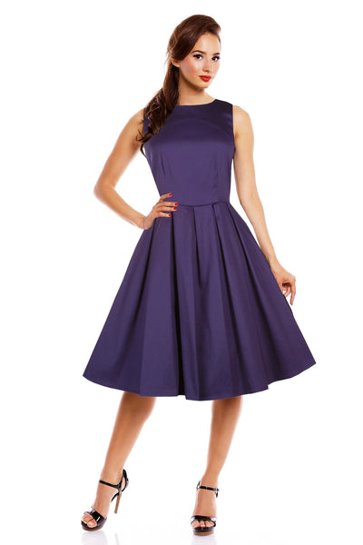 Stylish 50's Retro Swing Dress With Pockets in Plain Blue