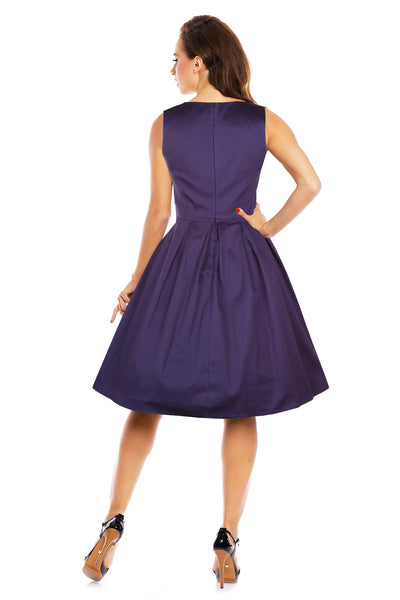 Stylish 50's Retro Swing Dress With Pockets in Plain Blue
