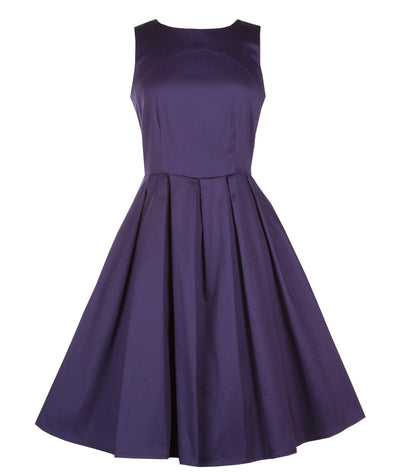 Stylish 50's Retro Swing Dress With Pockets in Plain Blue