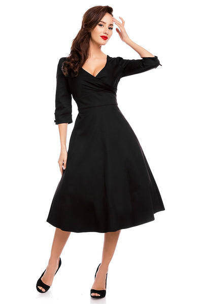 Long Sleeve 50s Style Swing Dress in All Black