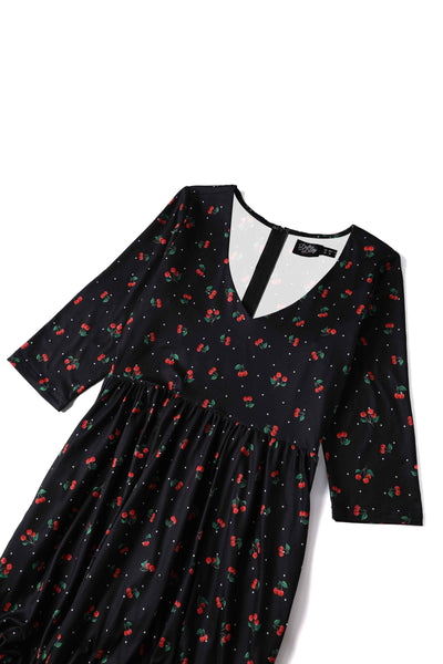 Black Long Sleeved Cherry Dress