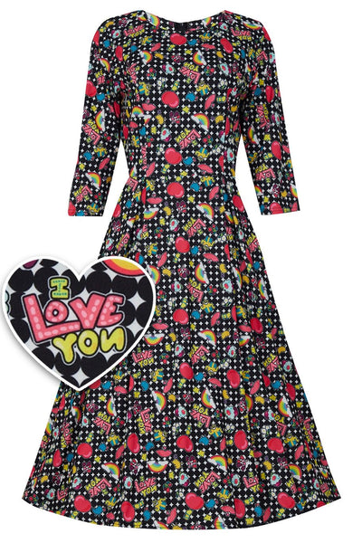 Long Sleeved Retro Pop Art Dress