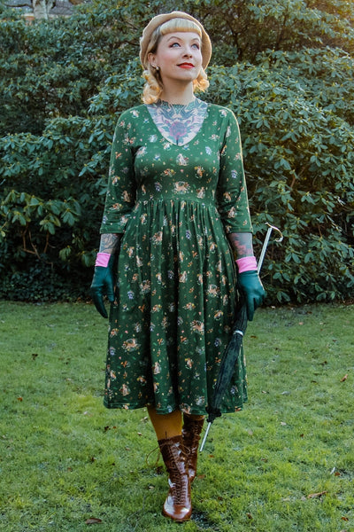 Green Woodland Fox & Owl Dress