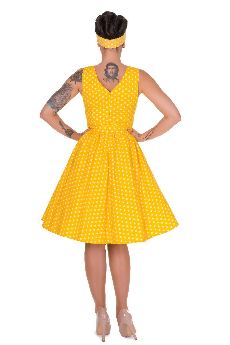 May Crossover Bust Yellow Polka Dot Swing Dress