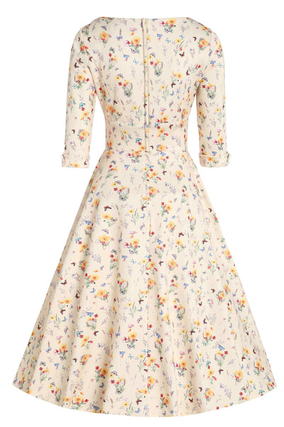 Back View of Meadow and Butterfly Yellow Midi Dress