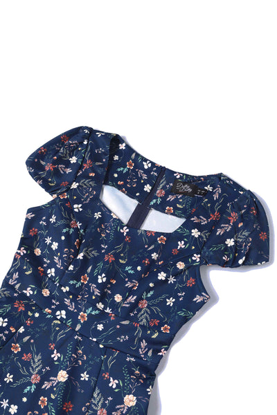 Close up View of Meadow Floral Short Sleeved Dress