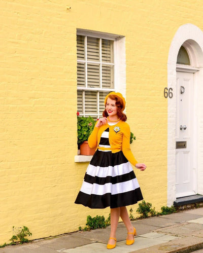 Woman's Striped Two Tone Dress in Black/White