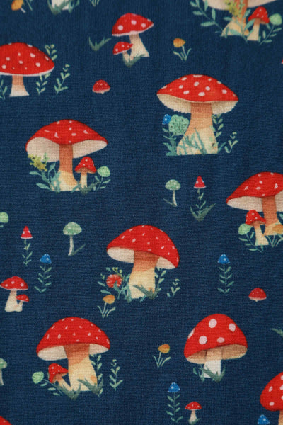 Close up View of Mushroom Navy Blue Jumpsuit With Pockets