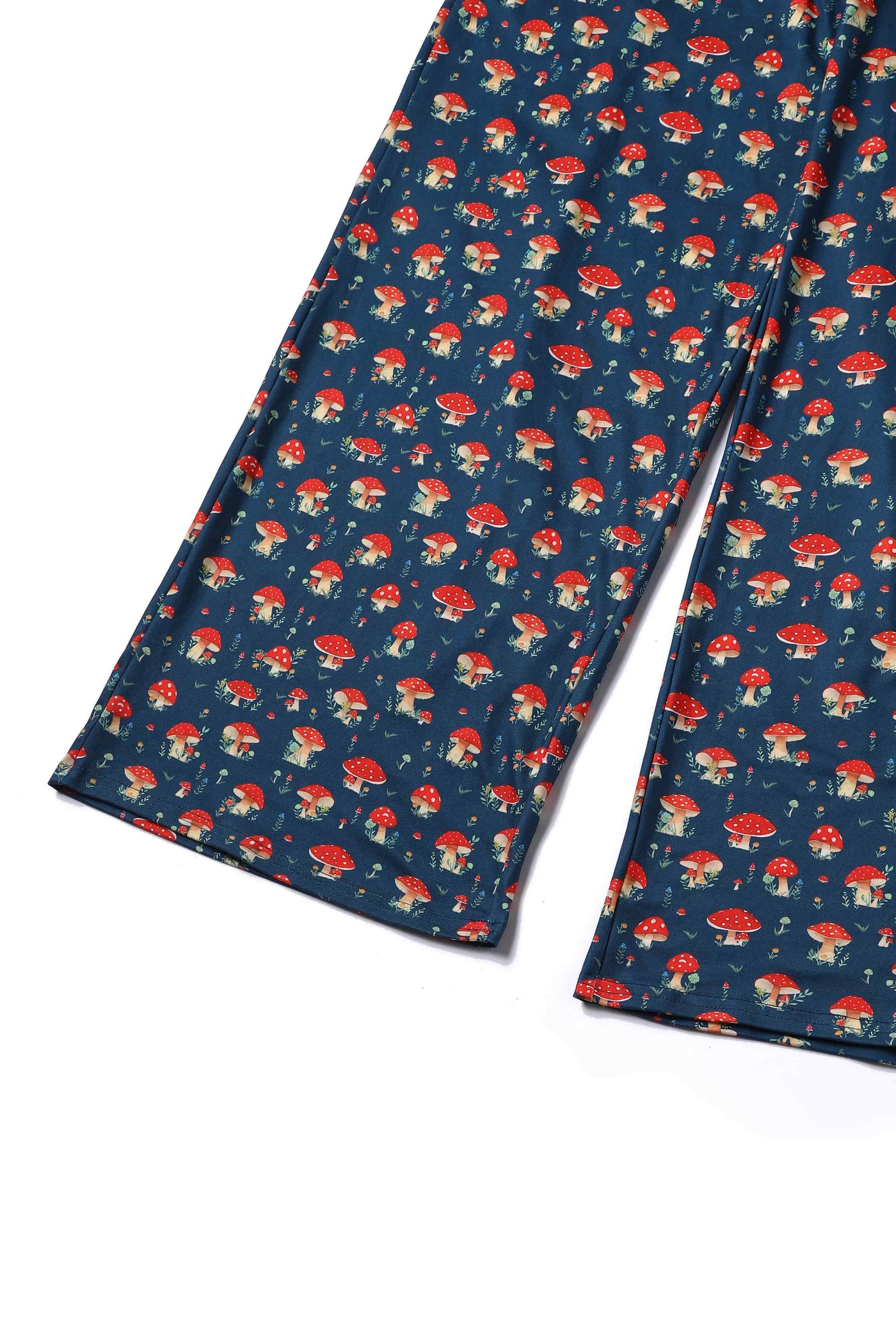 Close up View of Mushroom Navy Blue Jumpsuit With Pockets
