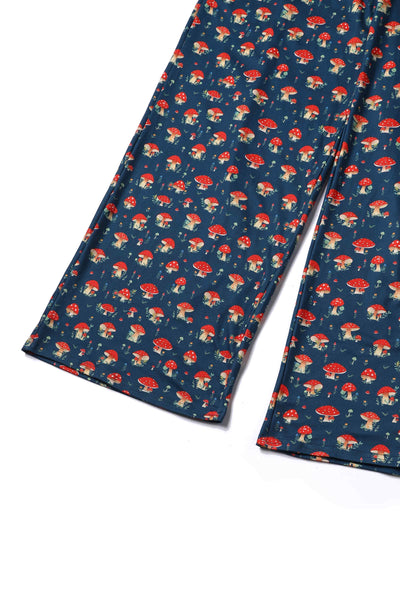 Close up View of Mushroom Navy Blue Jumpsuit With Pockets