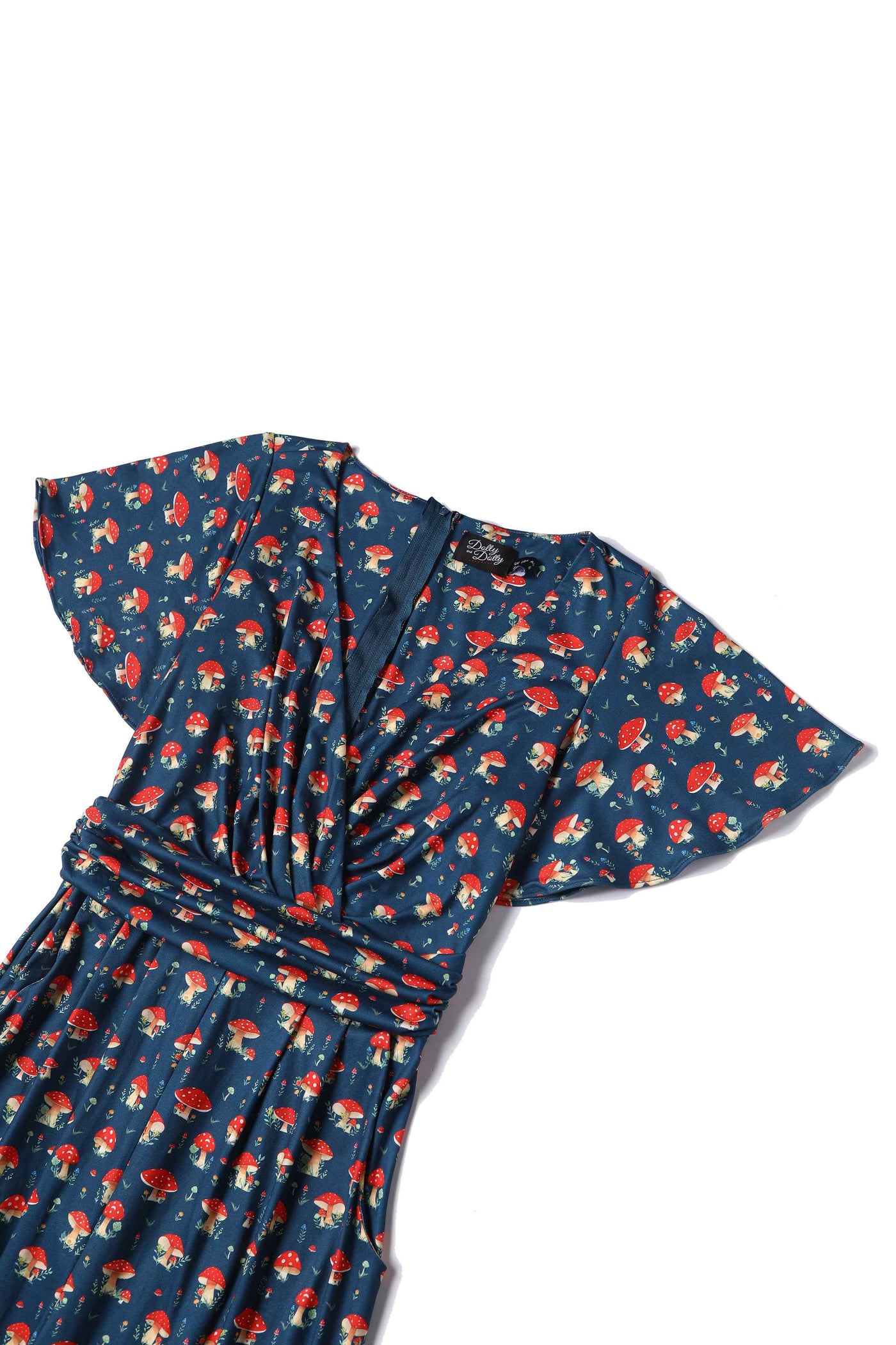 Close up View of Mushroom Navy Blue Jumpsuit With Pockets