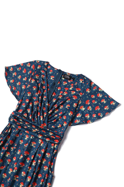 Close up View of Mushroom Navy Blue Jumpsuit With Pockets