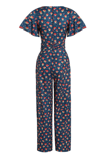 Back View of Mushroom Navy Blue Jumpsuit With Pockets