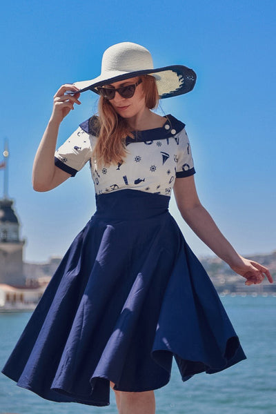 Nautical Navy & White Swing Dress