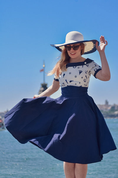 Nautical Navy & White Swing Dress