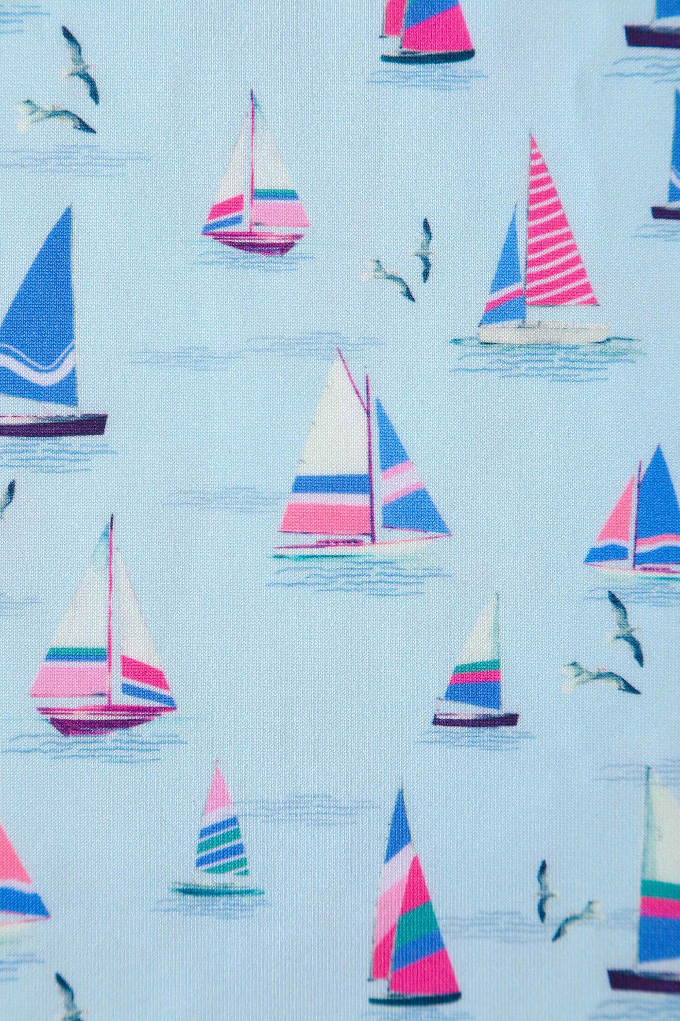 Close up View of Nautical Sailboat Blue Off Shoulder Dress