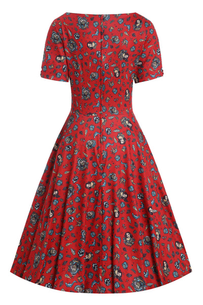 Back view of Nautical Sailor 50s Style Dress in Red