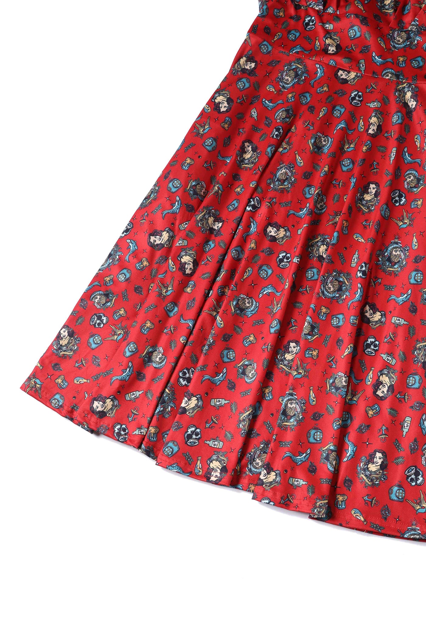 Close up view of Nautical Sailor 50s Style Dress in Red