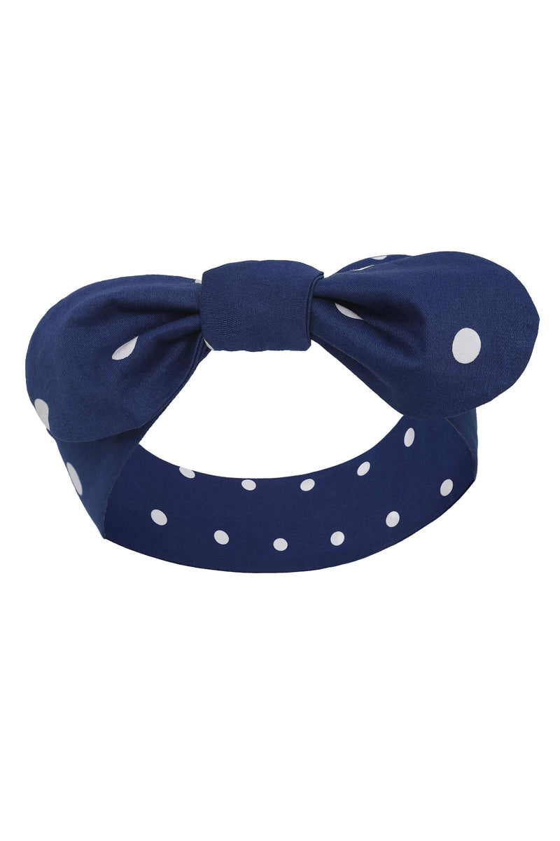 Navy and white polka dot headband