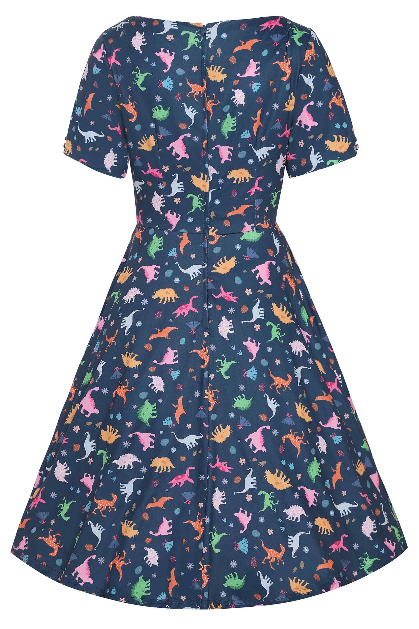 Navy Blue Dinosaur Flared Dress