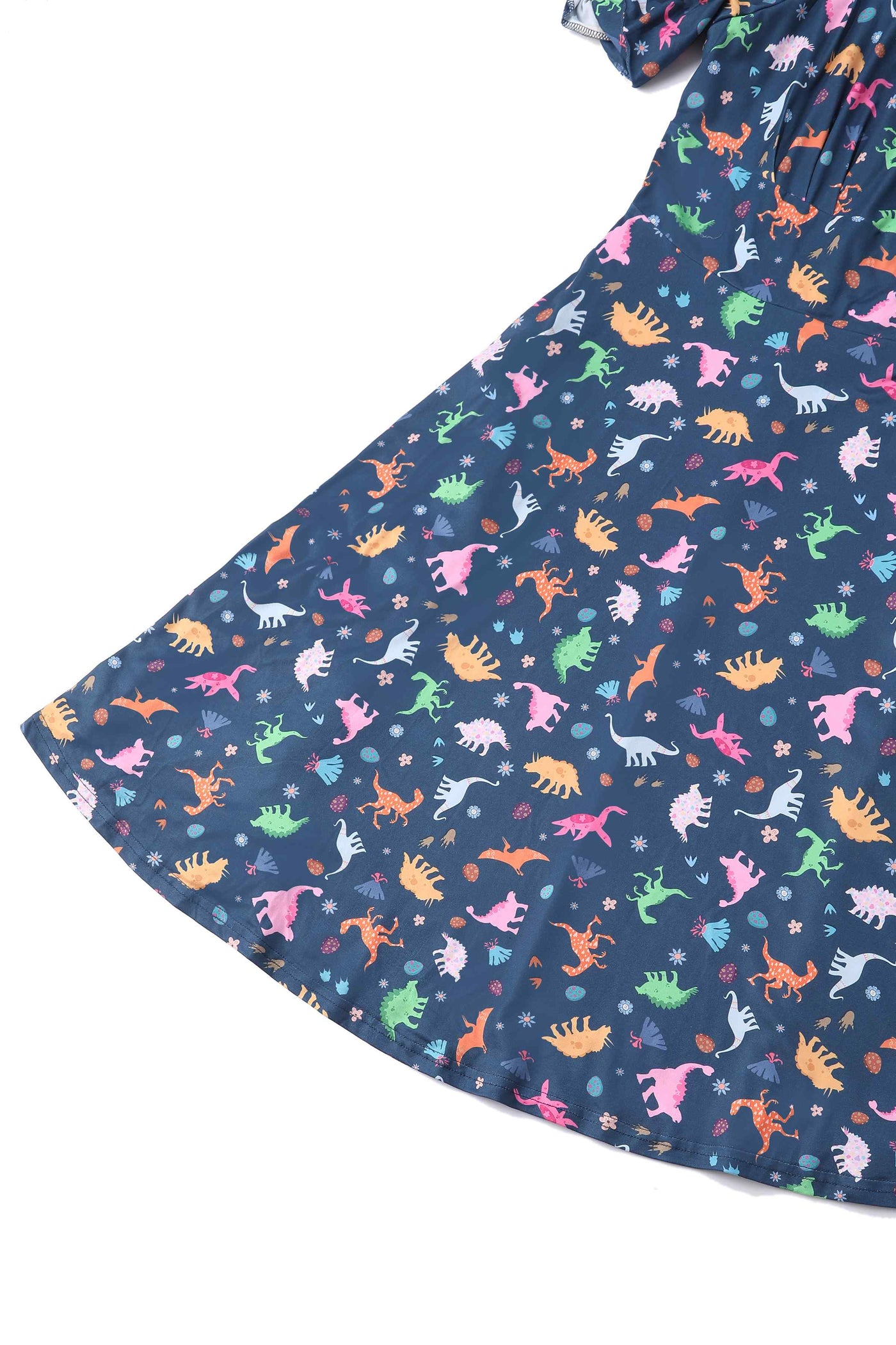 Navy Blue Dinosaur Flared Dress