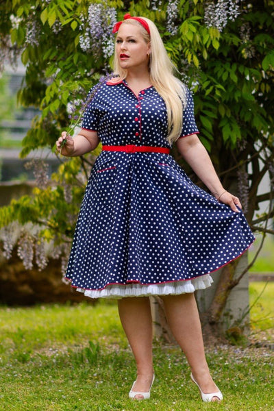 Navy Blue Polka Dot Rockabilly Shirt Dress