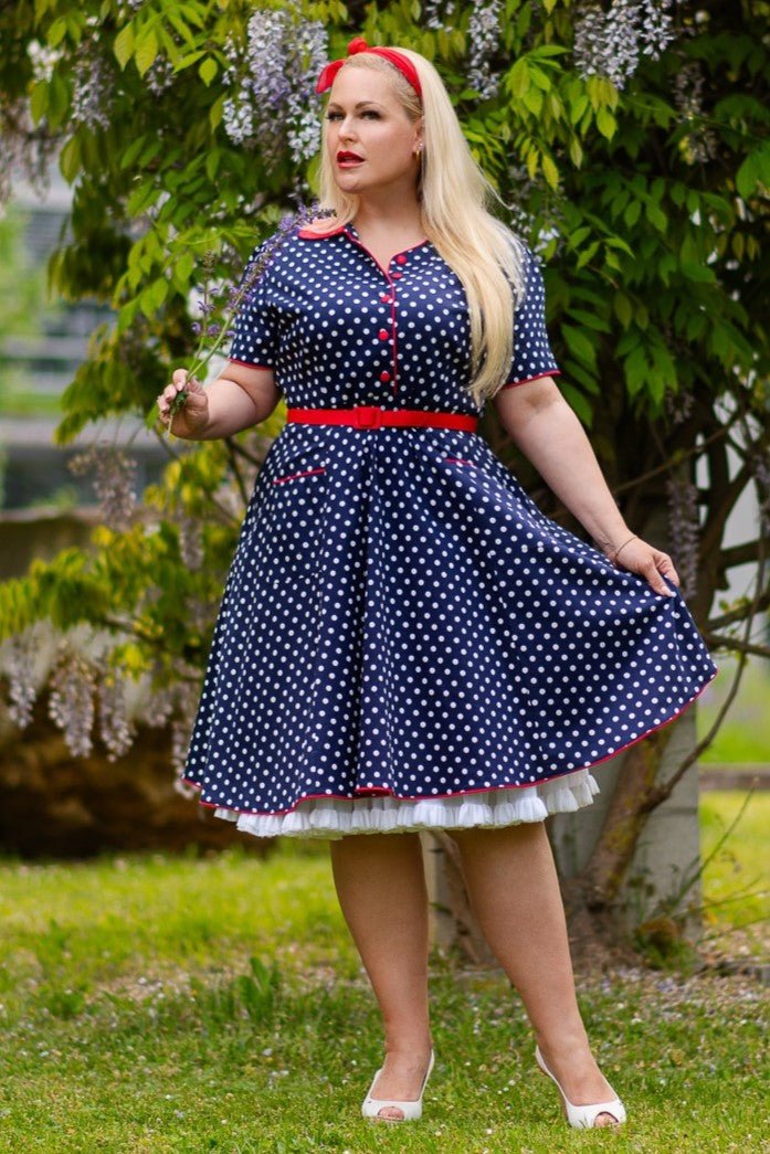 Navy Blue Polka Dot Rockabilly Shirt Dress