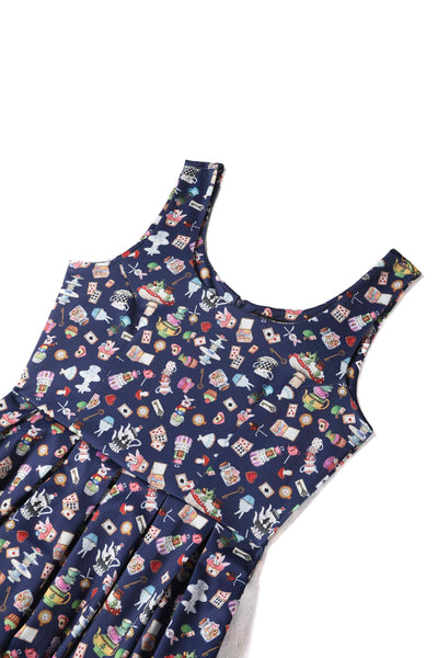 Navy Blue Alice in Wonderland Swing Dress