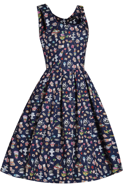 Navy Blue Alice in Wonderland Swing Dress