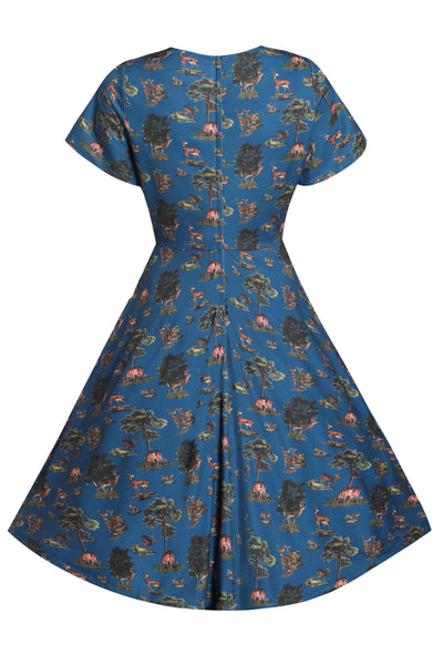 Back view of Navy Deer Short Sleeved Dress