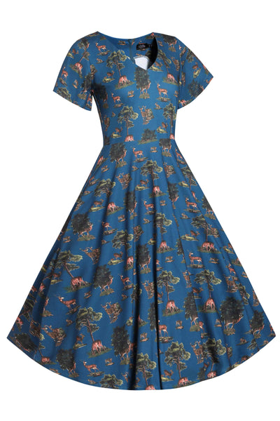 Front view of Navy Deer Short Sleeved Dress