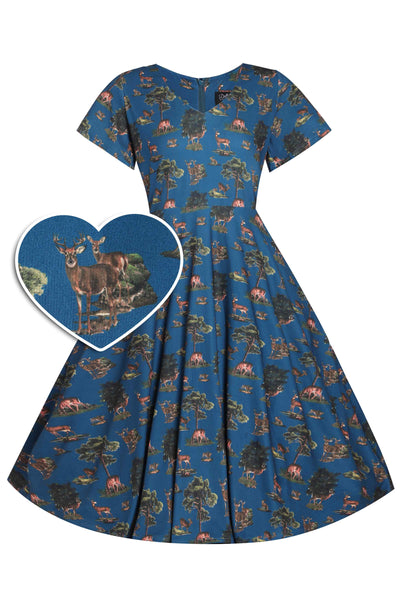 Front view of Navy Deer Short Sleeved Dress