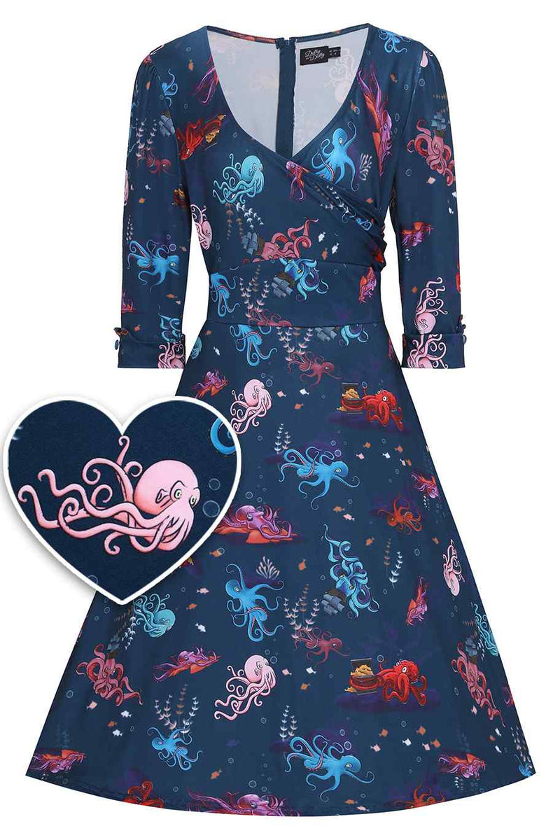 Navy Octopus Long Sleeved Dress