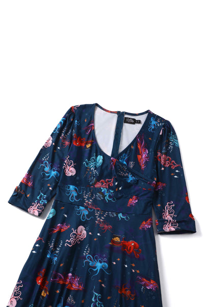 Navy Octopus Long Sleeved Dress