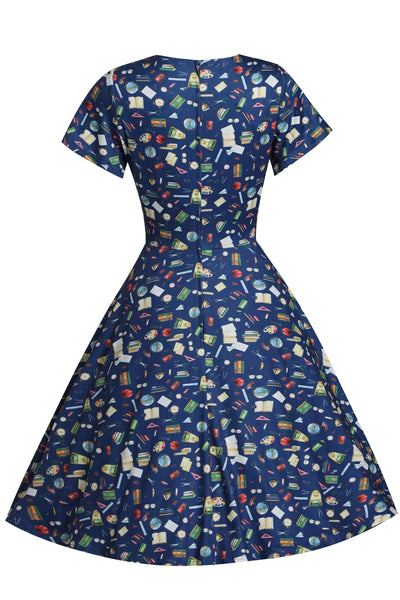 Back view of Navy School Supply Short Sleeved Dress